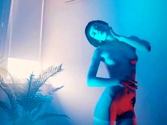 Skinny brunette teen model puts her naked body on display