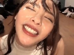 Kinky Asian teen gets her pretty face covered in fresh cum