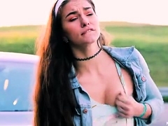 Naughty teens flashes her curves and fucks herself in public
