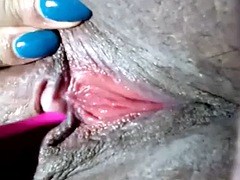 Kitty Rosario masturbates with a vibrator, BBW closeup