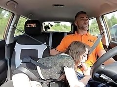 Slender babe fucks by the side of the road with her driving instructor