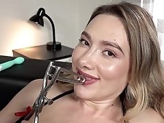 Adorable blonde fingers her wet cherry in the most amazing positions