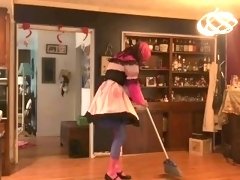 Sweater sissy cleans floor (sissy maid)